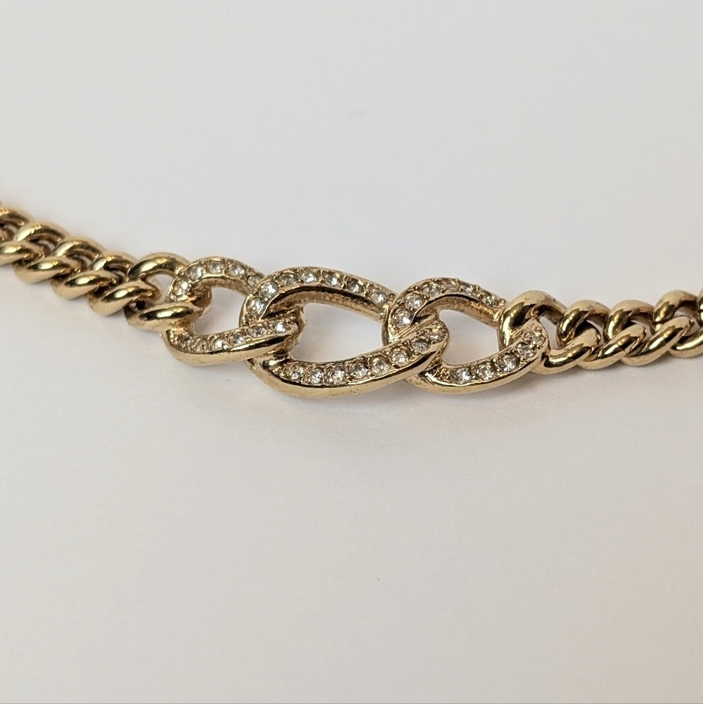 Dior Gold Tone Curb Chain Choker Necklace Pavé Crystal Links Y2K Authentic